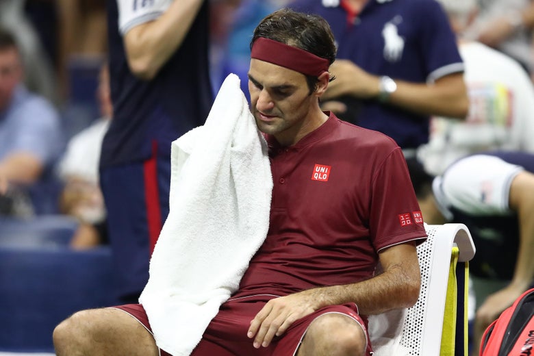 Roger Federer of Switzerland during the men's singles fourth round.